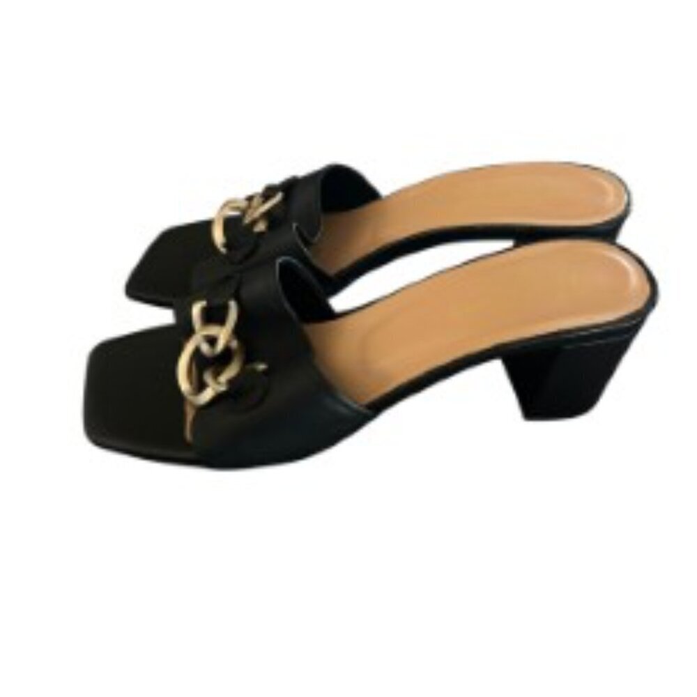 Avellini Black Leather Sandal with Gold Chain Detail 9